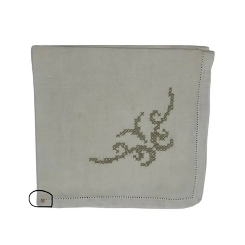 Vintage handmade linen dining napkins (12) with cross stitch